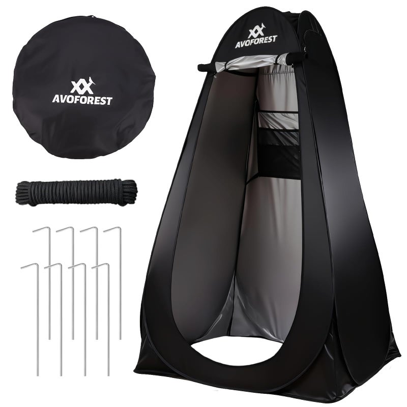 AVOFOREST Pop Up Privacy Tent - Camping Shower Tent,Instant Shower Changing Room with 8 Pcs Ground Stakes Portable Toilet Dressing Room for Camping,Beach,Hiking Angling Black - Image 1