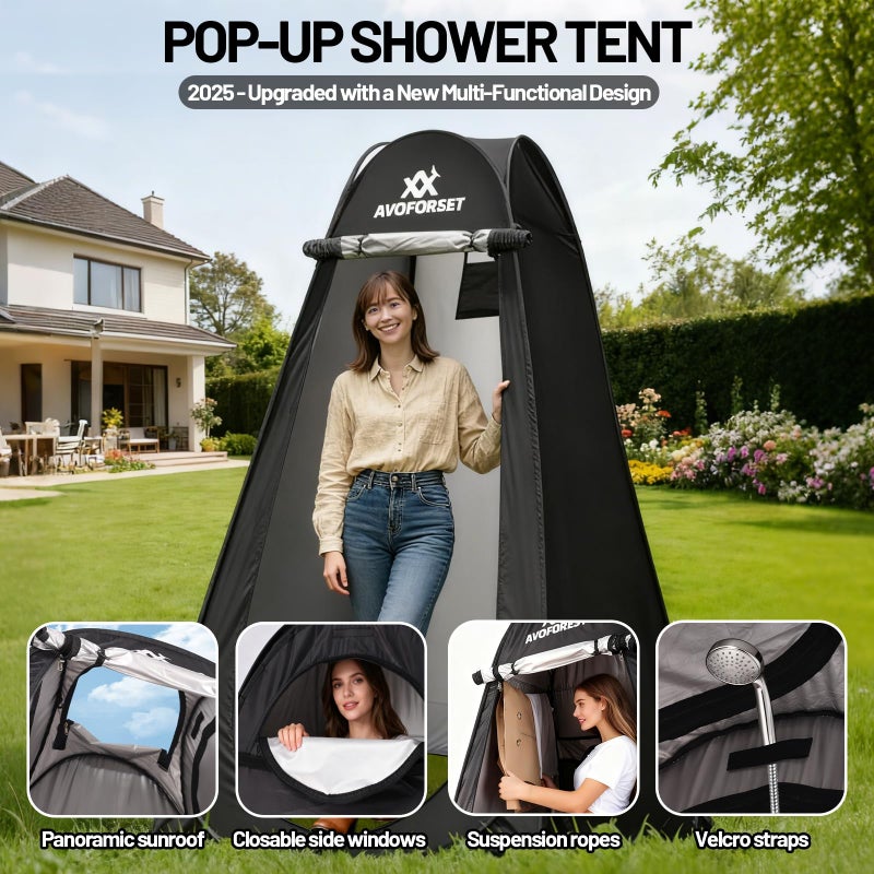 AVOFOREST Pop Up Privacy Tent - Camping Shower Tent,Instant Shower Changing Room with 8 Pcs Ground Stakes Portable Toilet Dressing Room for Camping,Beach,Hiking Angling Black - Image 4