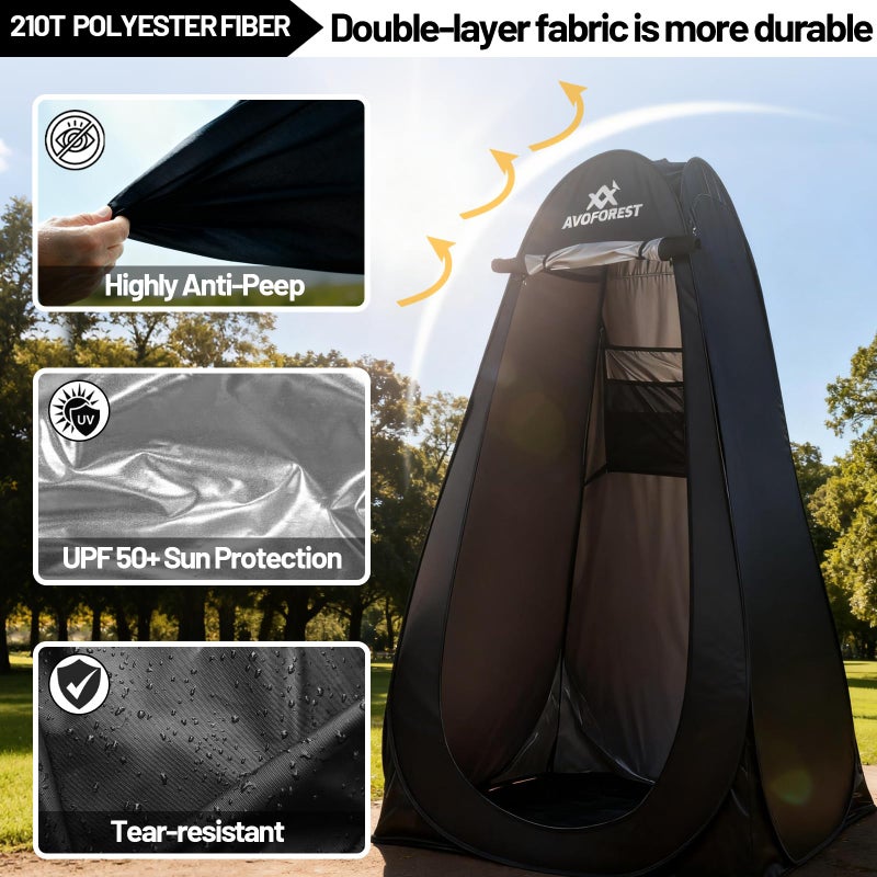 AVOFOREST Pop Up Privacy Tent - Camping Shower Tent,Instant Shower Changing Room with 8 Pcs Ground Stakes Portable Toilet Dressing Room for Camping,Beach,Hiking Angling Black - Image 2
