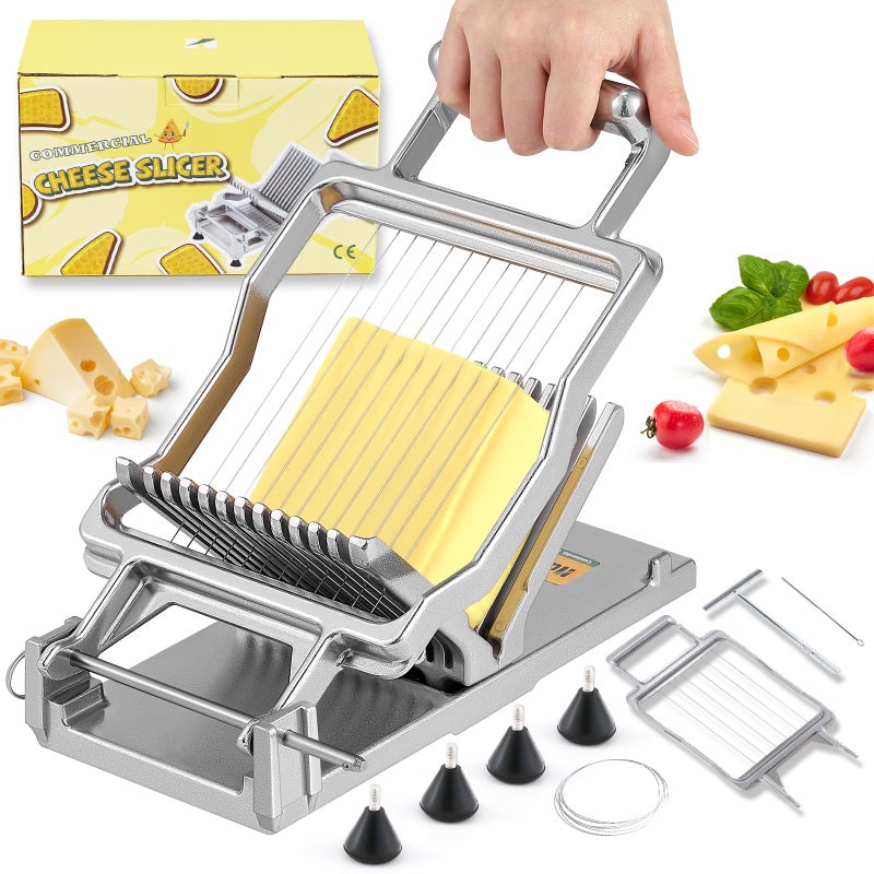 Huanyu Huanyu Cheese Slicer Commercial Block Cheeses Cutter Board with 316 Stainless Steel Wire Aluminum Alloy Body 3/8 IN&3/4 IN Removable Butter Cutting Blade Replaceable  - Image 1