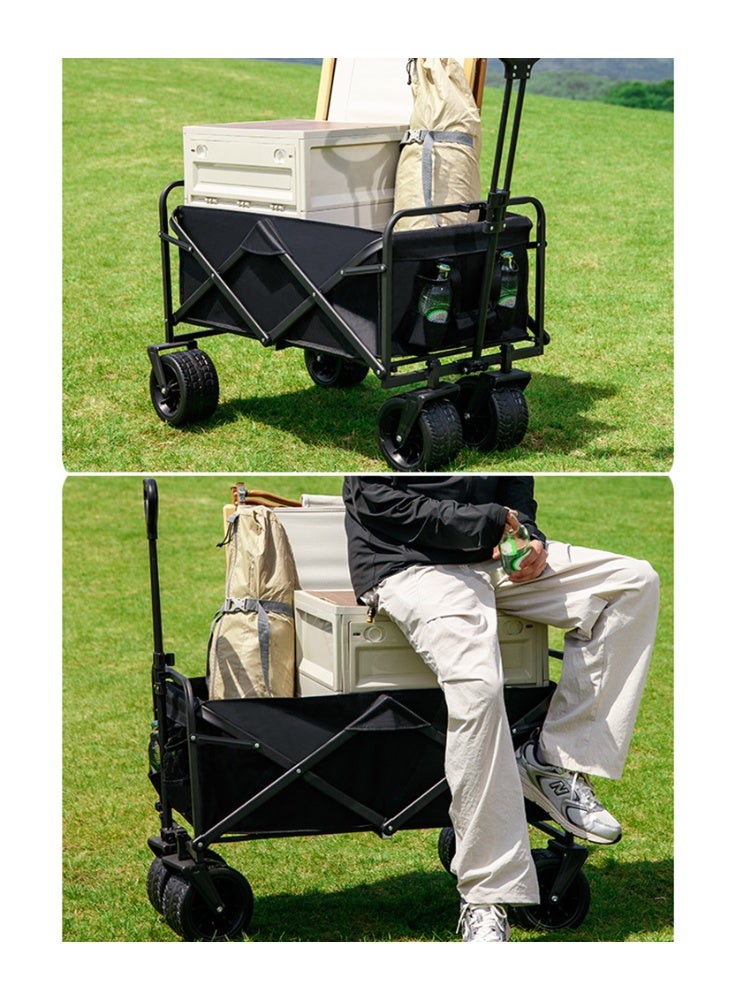 Collapsible Wagon, All-Terrain Wheels, Carbon steel frame, Foldable Desgin, Portable Transport Trailer, Heavy Duty Utility Cart for Grocery Gardening Shopping Camping Picnic, K01-Black - Image 5