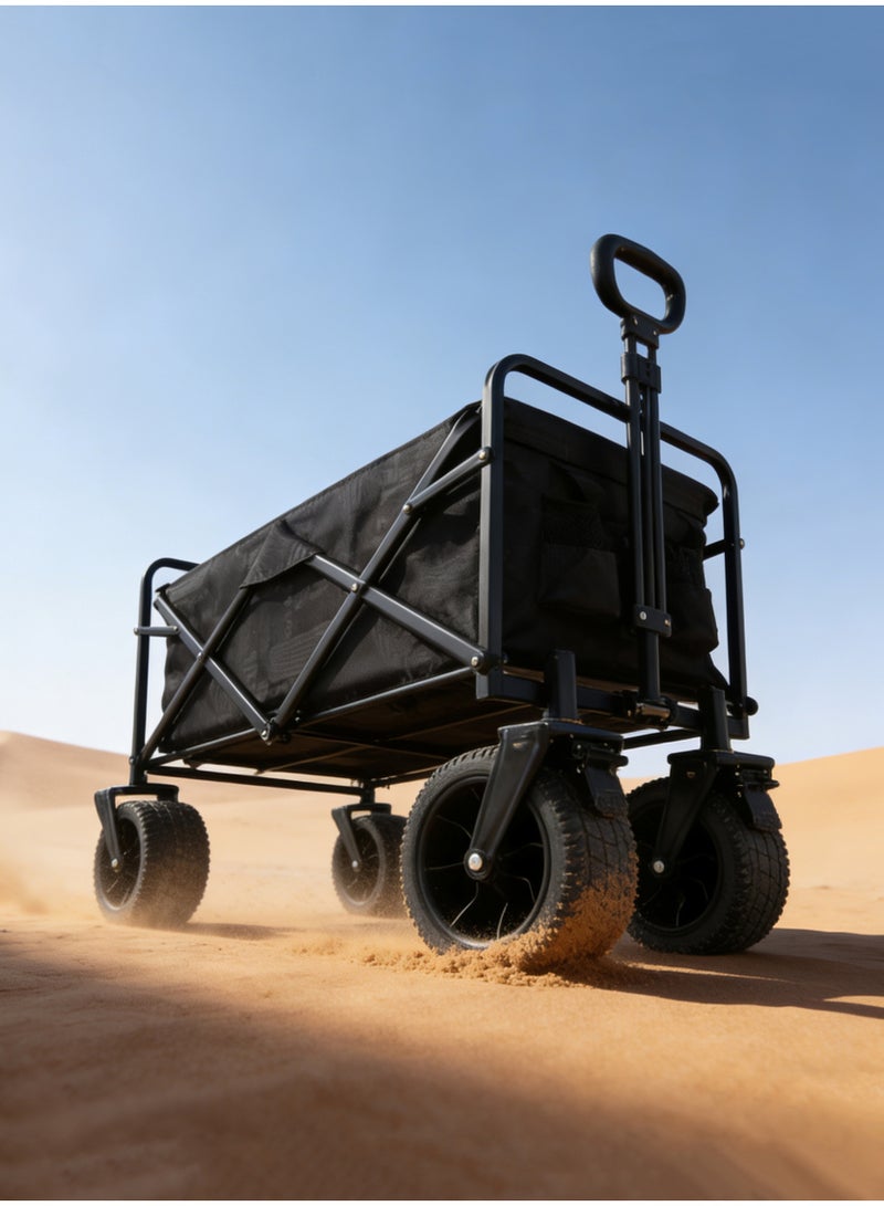 Collapsible Wagon, All-Terrain Wheels, Carbon steel frame, Foldable Desgin, Portable Transport Trailer, Heavy Duty Utility Cart for Grocery Gardening Shopping Camping Picnic, K01-Black - Image 1