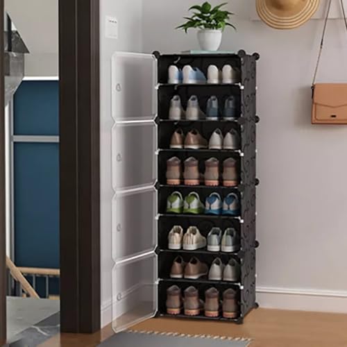 AYSIS 7 Shelf DIY Shoe Rack Box Organizer ^ Multi-Purpose Plastic Shoe Rack for Home, PP Plastic Home Rack with Door for Entryway, Chappal Slipper Shoe Stand【Black, 7-Shelf-4-Door】 - Image 1