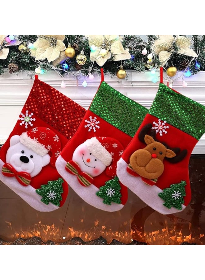 AUTOYSUR 3 قطع من جوارب الكريسماس الكلاسيكية الكبيرة، جوارب معلقة على شكل رجل ثلج ورنة ودب وعيد الميلاد، ديكورات حفلات الكريسماس العائلية، ديكورات شجرة الكريسماس - Image 1