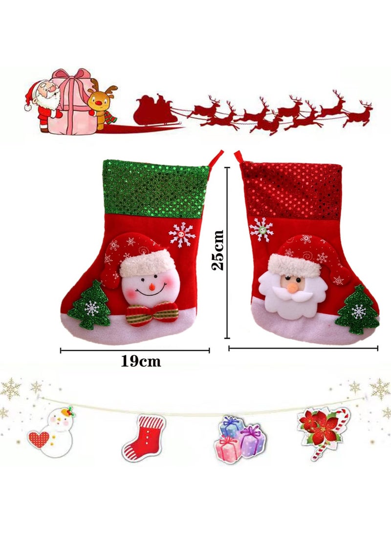 AUTOYSUR 3 قطع من جوارب الكريسماس الكلاسيكية الكبيرة، جوارب معلقة على شكل رجل ثلج ورنة ودب وعيد الميلاد، ديكورات حفلات الكريسماس العائلية، ديكورات شجرة الكريسماس - Image 2