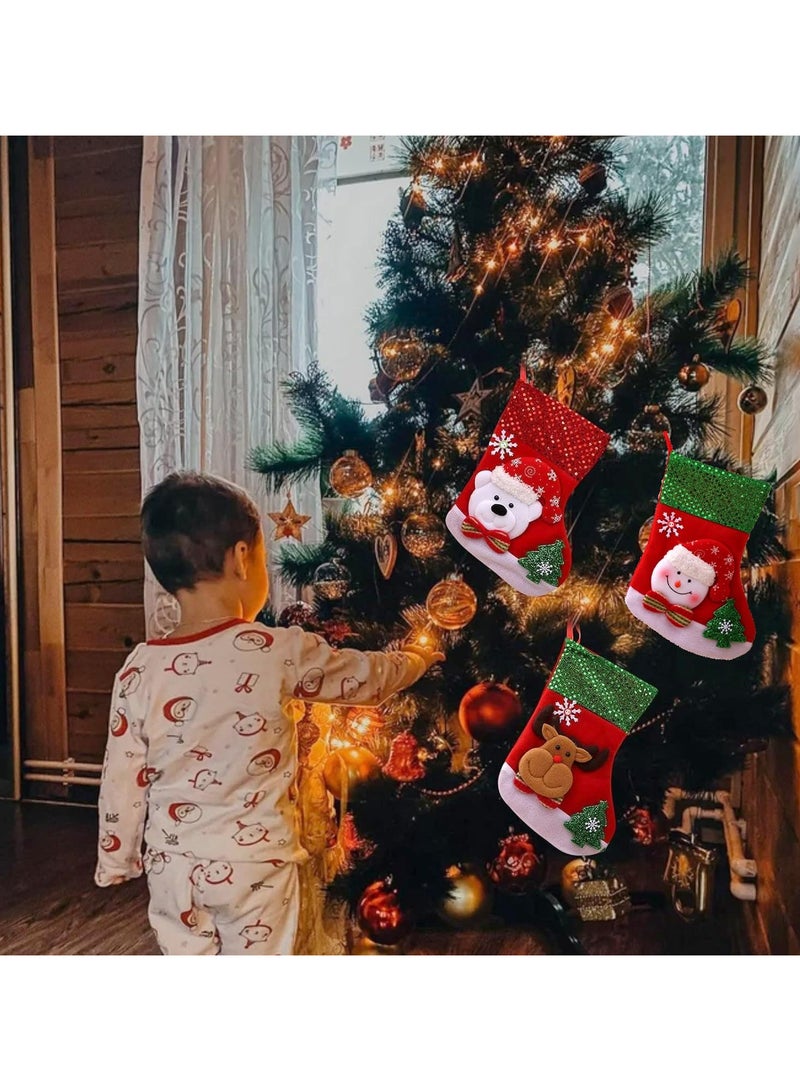 AUTOYSUR 3 قطع من جوارب الكريسماس الكلاسيكية الكبيرة، جوارب معلقة على شكل رجل ثلج ورنة ودب وعيد الميلاد، ديكورات حفلات الكريسماس العائلية، ديكورات شجرة الكريسماس - Image 5