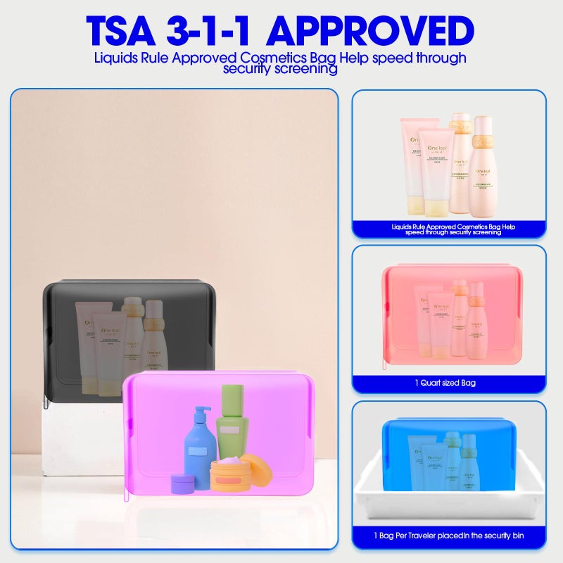 ZHOOGE 6 Pack Clear Cosmetic Bag Makeup Bags Toiletry Bag with Zipper and Handle, TSA Approved Clear Organizer Bags, PVC Cosmetic Pouch for Women and Men Fit Carry-on Travel Essentials - Image 3