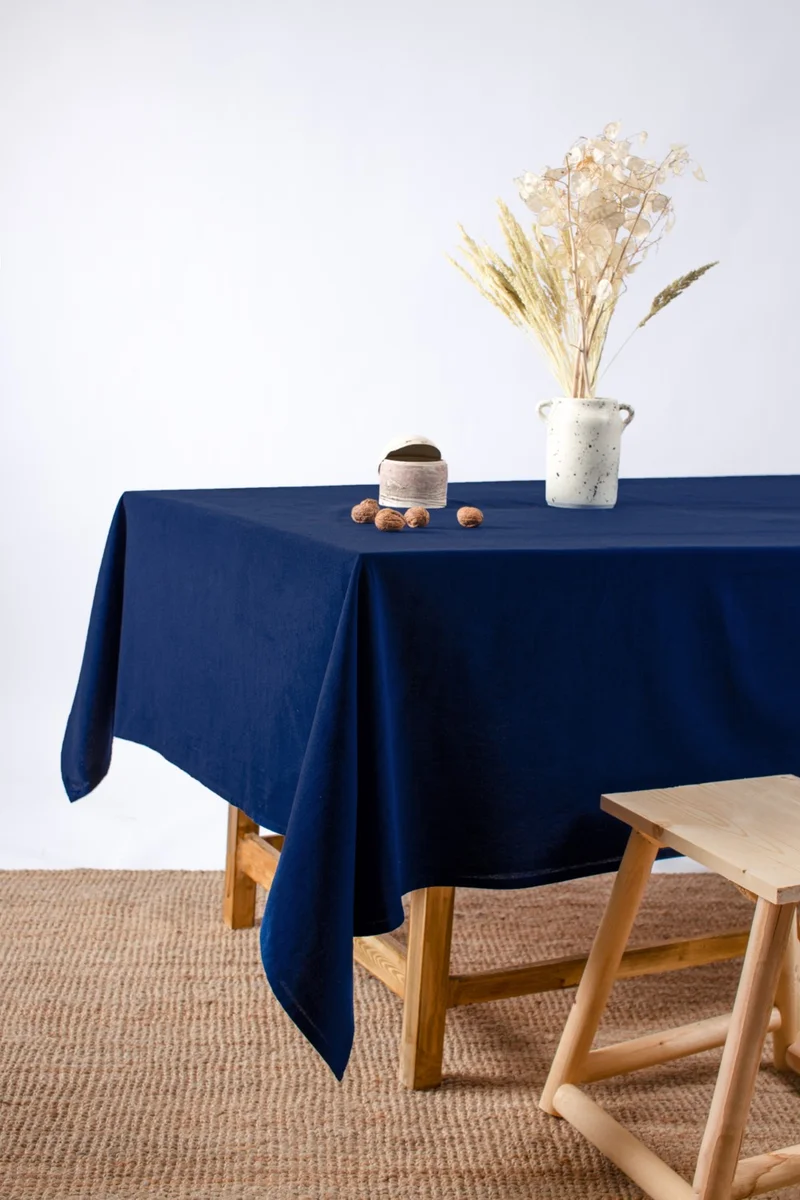 ويلستيل Premium Linen Navy Blue Tablecloth 100x100