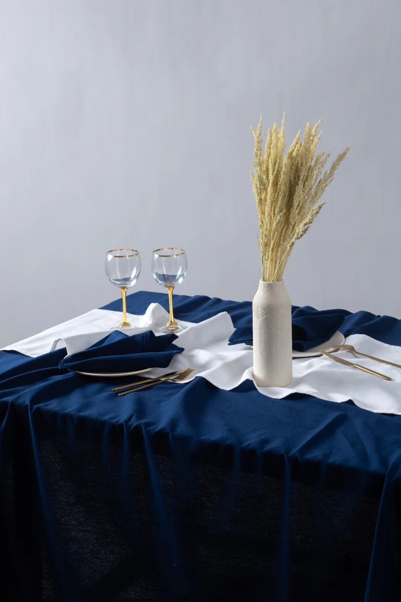 ويلستيل Premium Linen Navy Blue Tablecloth 100x100