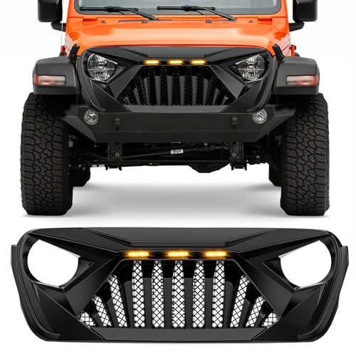 Nilight Front Bumper Grill Cover for 2018 2019 2020 2021 2022 2023 2024 2025 Wrangler JL and Gladiator JT with LED Amber Lights Matte Black - Image 1