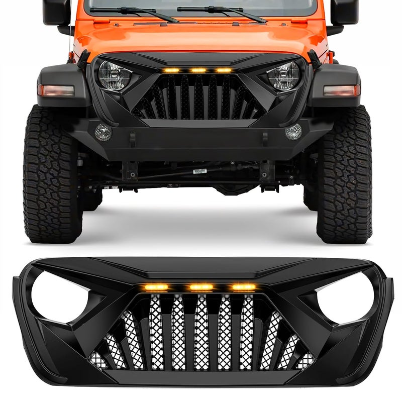Nilight Front Bumper Grill Cover for 2018 2019 2020 2021 2022 2023 2024 2025 Wrangler JL and Gladiator JT with LED Amber Lights Matte Black - Image 2