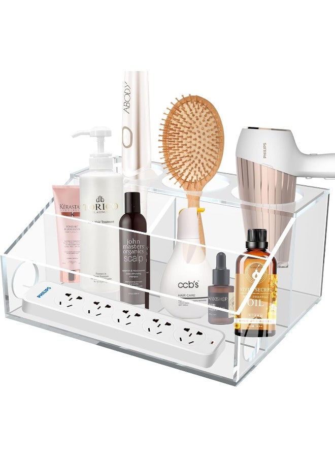Generic Acrylic Hair Tool Organizer Storage, Hair Blow Dryer Holder Styling Tools Organizer, Bathroom Countertop Blow Dryer Holder, Vanity Caddy Storage Stand for Accessories, Makeup, Toiletries  - Image 1