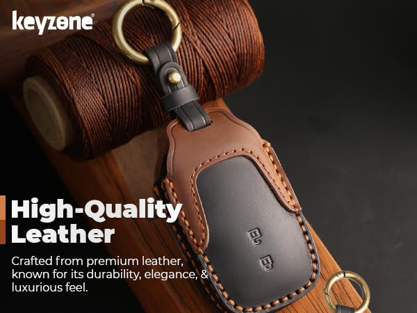 Keyzone Dual Leather Key Cover for Toyota Innova Crysta, Innova HyCross, Hilux 2 Button smart Key (Black-Brown) - Image 4