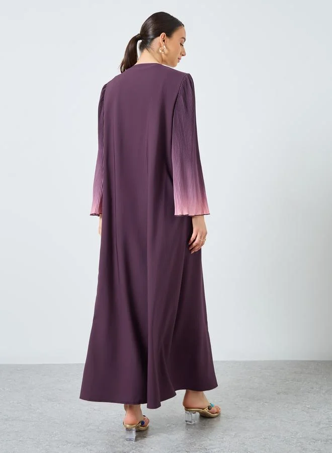 تايك تو Take Two Dye Print Bell Sleeve Open Front Abaya