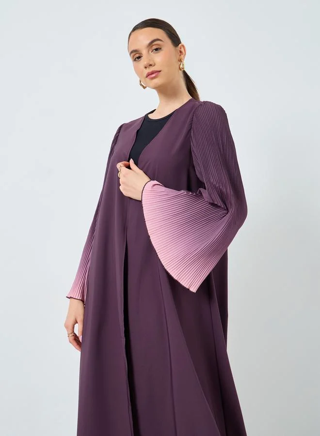 تايك تو Take Two Dye Print Bell Sleeve Open Front Abaya