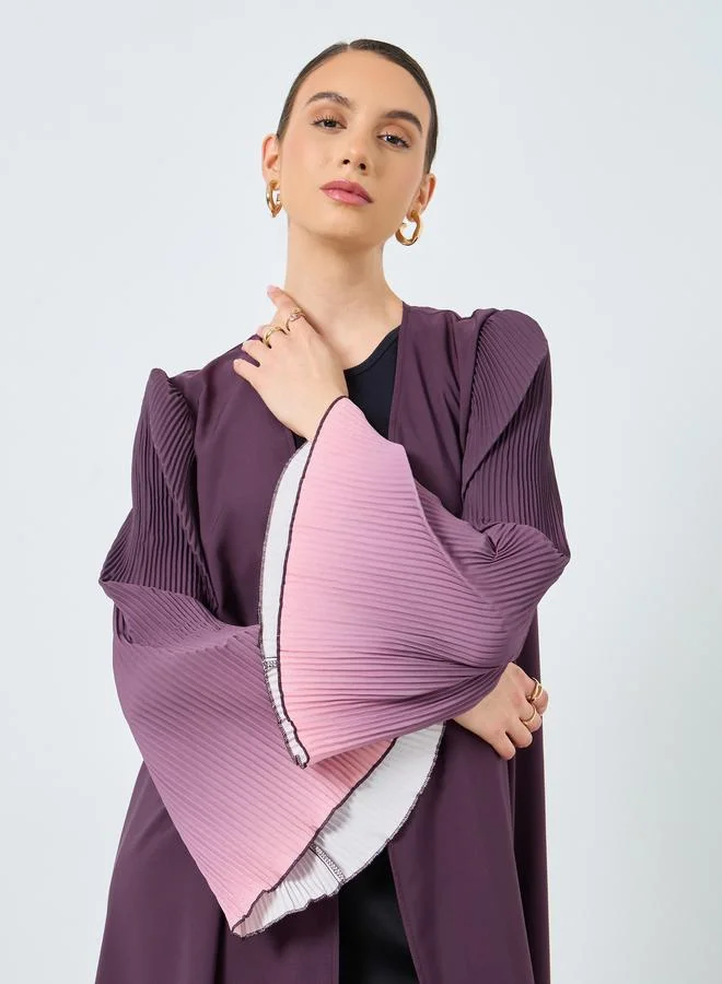تايك تو Take Two Dye Print Bell Sleeve Open Front Abaya