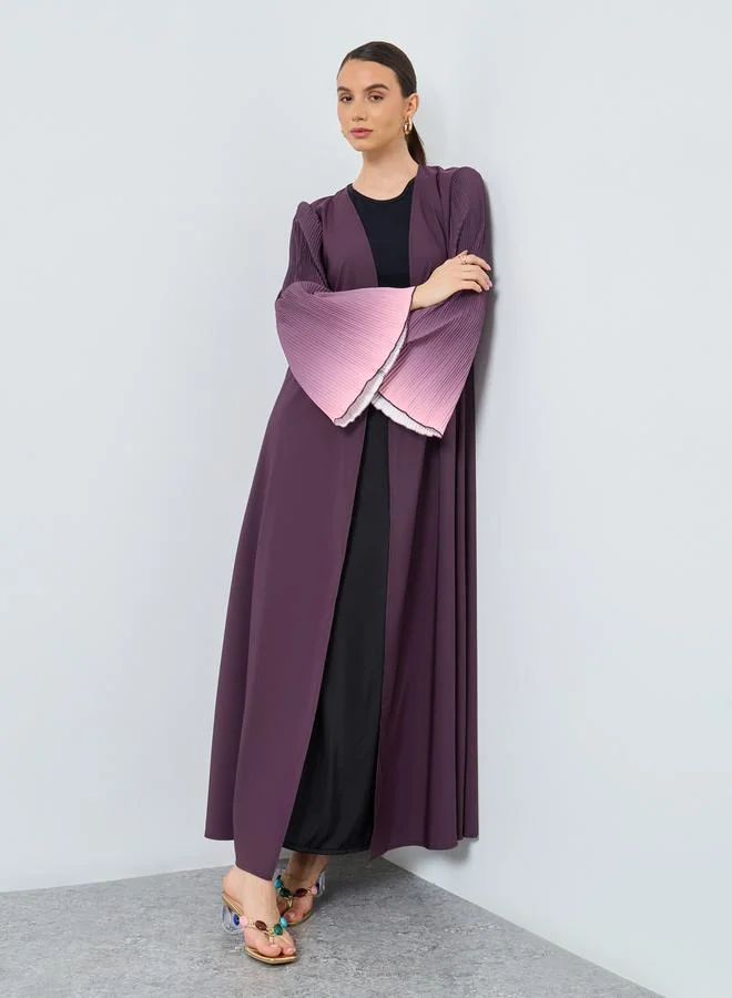 تايك تو عباية مفتوحة بأكمام الجرس وطبعة صبغية مزدوجة