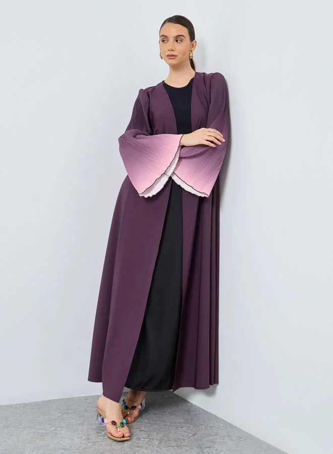 تايك تو عباية مفتوحة بأكمام الجرس وطبعة صبغية مزدوجة