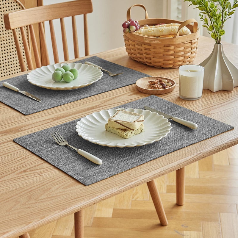 Softalker Faux Linen Placemats Set of 6-12 x 18 Inch, Heat Resistant Double Layered Durable Burlap Farmhouse Place Mats, Non-Slip Washable Rustic Table Mats for Dining, Kitchen, Partyï¼ˆLight Grey - Image 2
