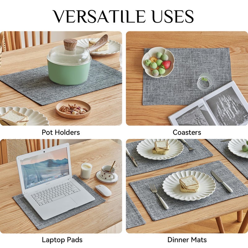 Softalker Faux Linen Placemats Set of 6-12 x 18 Inch, Heat Resistant Double Layered Durable Burlap Farmhouse Place Mats, Non-Slip Washable Rustic Table Mats for Dining, Kitchen, Partyï¼ˆLight Grey - Image 5