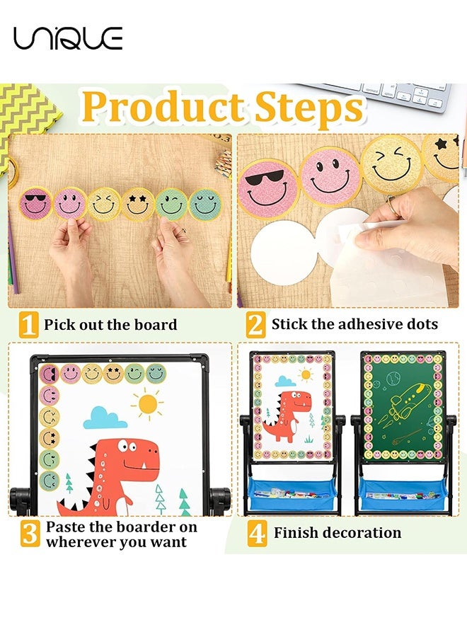 يونيك حدود صفوف فصليه مقاومة للماء بوجه مبتسم بطول 10 متر - حدود لوحة إعلانات ملونة برسمة ابتسامة - زخارف حدود ملونة للعودة إلى المدرسة للصفوف والمكاتب وديكور الجدار للسبورة (ابتسامة) - Image 5