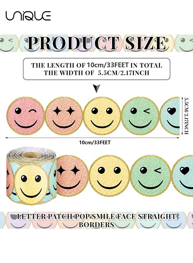 يونيك حدود صفوف فصليه مقاومة للماء بوجه مبتسم بطول 10 متر - حدود لوحة إعلانات ملونة برسمة ابتسامة - زخارف حدود ملونة للعودة إلى المدرسة للصفوف والمكاتب وديكور الجدار للسبورة (ابتسامة) - Image 2