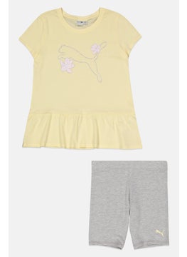 PUMA Kids Girl 2 Pieces Brand Logo Top And Short Set, Yellow/Grey  - Image 1