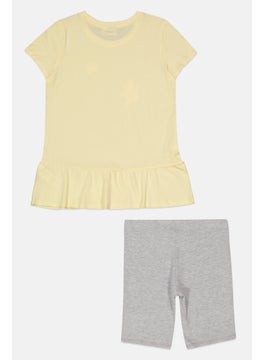 PUMA Kids Girl 2 Pieces Brand Logo Top And Short Set, Yellow/Grey  - Image 2