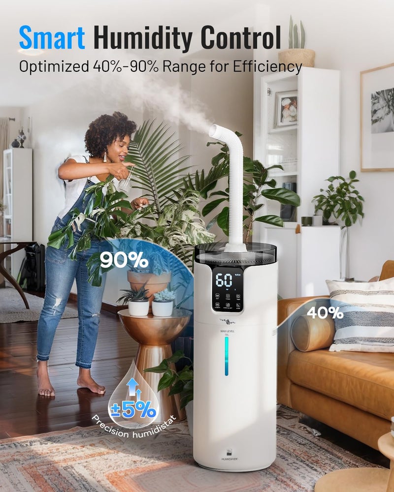 Lacidoll Humidifier large room 16L/4.2Gal - Lacidoll Whole house Humidifier for Home1500 sq.ft. Ultrasonic Cool Mist Humidifiers for Bedroom with Extension Tube & Aroma Box & Night light, White - Image 4