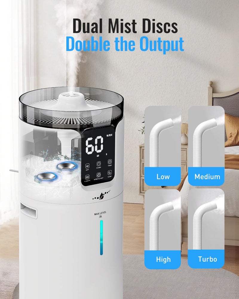 Lacidoll Humidifier large room 16L/4.2Gal - Lacidoll Whole house Humidifier for Home1500 sq.ft. Ultrasonic Cool Mist Humidifiers for Bedroom with Extension Tube & Aroma Box & Night light, White - Image 3