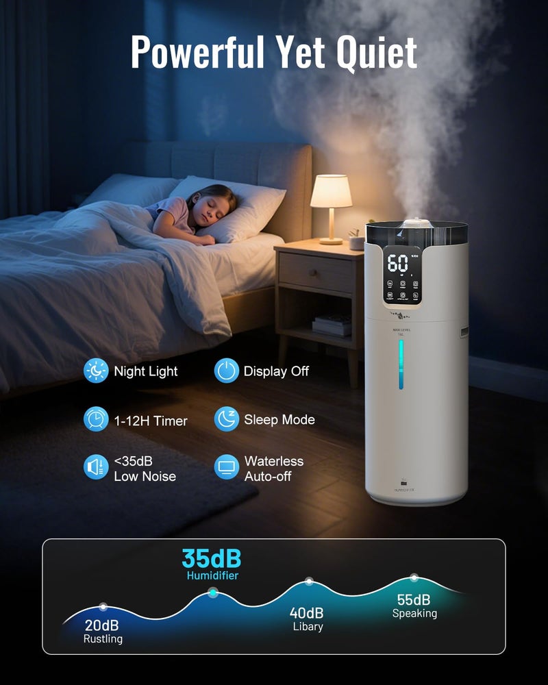 Lacidoll Humidifier large room 16L/4.2Gal - Lacidoll Whole house Humidifier for Home1500 sq.ft. Ultrasonic Cool Mist Humidifiers for Bedroom with Extension Tube & Aroma Box & Night light, White - Image 5