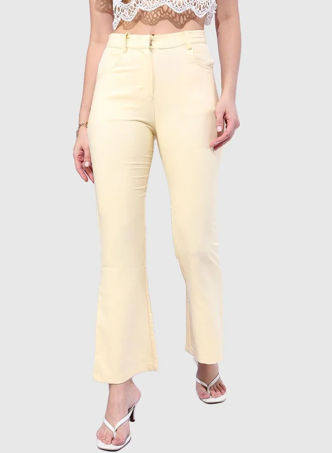 Freehand Freehand Women Light Yellow Bootcut Fit Solid Pants