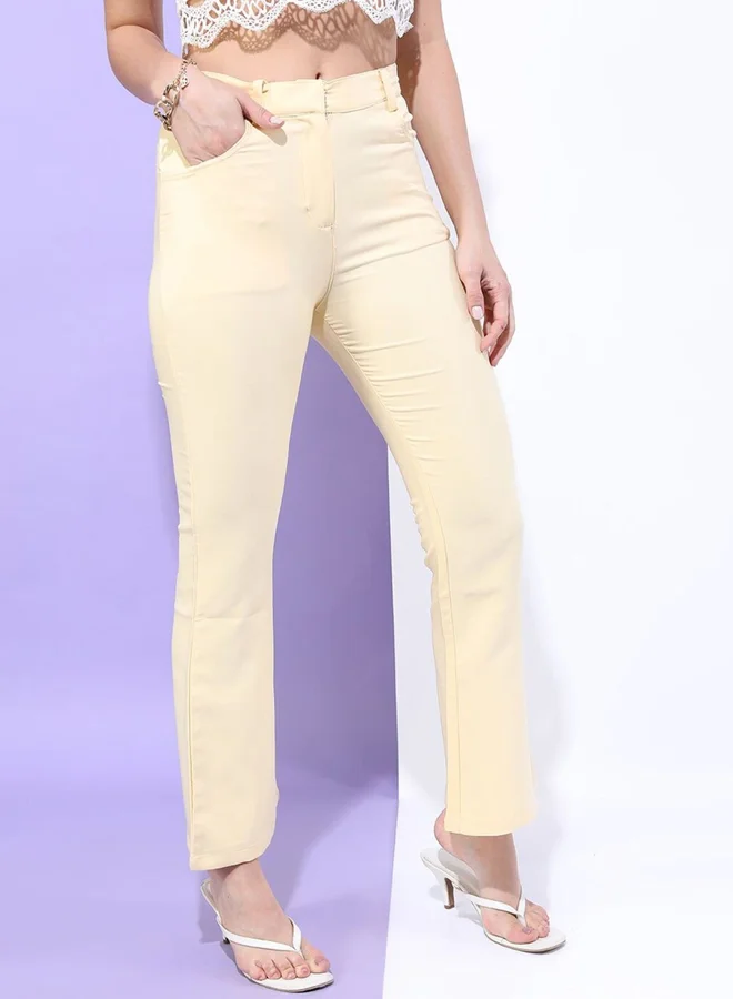 Freehand Freehand Women Light Yellow Bootcut Fit Solid Pants