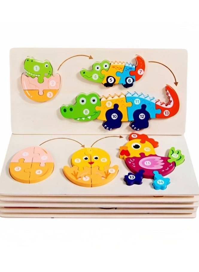 ألغاز خشبية ثلاثية الأبعاد مصممة لتعليم دورة حياة الحيوانات للأطفال، أدوات دعم التعليم المبكر للآباء والمعلمين، ألوان وأنماط جذابة، صممت لتنمية المهارات الحركية من مونتيسوري، هدايا رائعة  (شكل تمساح) - Image 4