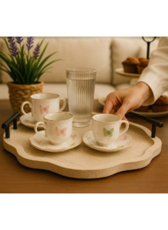 Wooden serving tray with black metal handle, 38 cm - Image 1