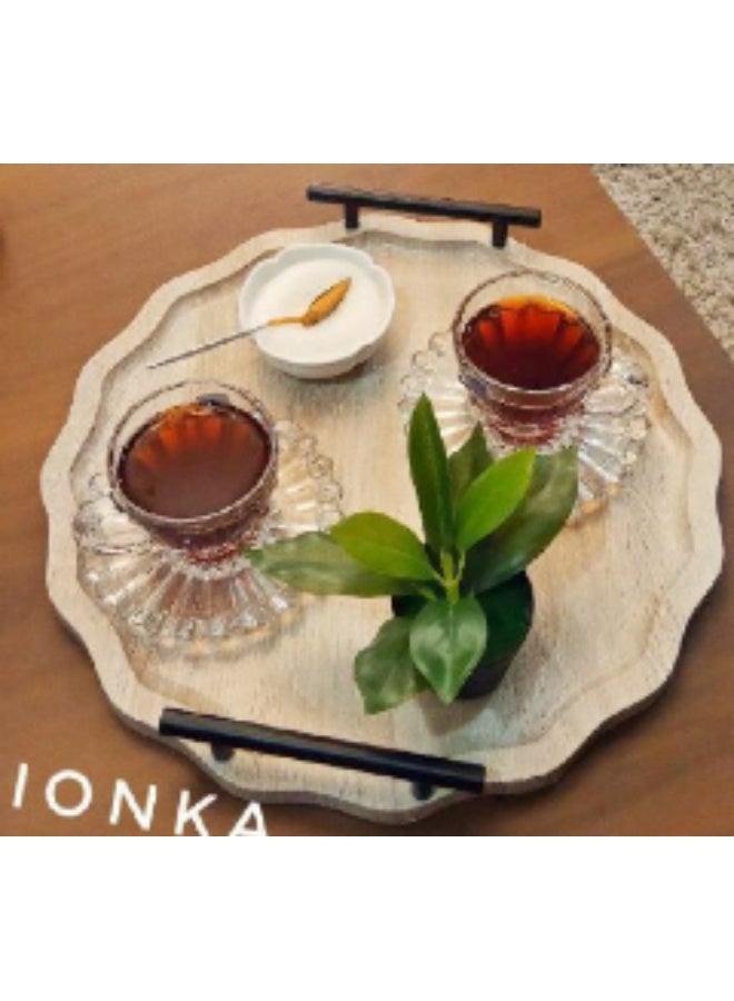 Wooden serving tray with black metal handle, 38 cm - Image 3