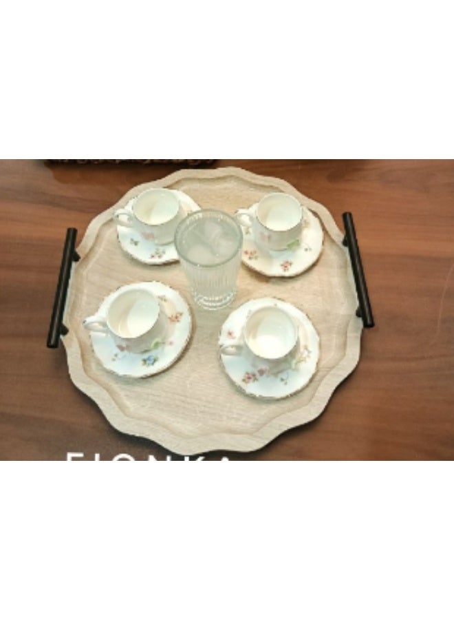 Wooden serving tray with black metal handle, 38 cm - Image 2
