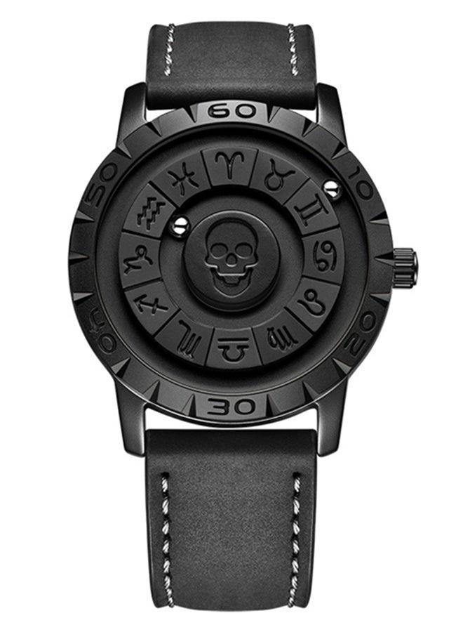 FOXBOX Fashion Creative Quartz Wristwatches For Men Magnetic Levitation Scrolling Beads Design Mens Watch Leather Strap Waterproof Sports Luxury Watches Men Black - Image 3
