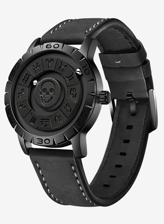 FOXBOX Fashion Creative Quartz Wristwatches For Men Magnetic Levitation Scrolling Beads Design Mens Watch Leather Strap Waterproof Sports Luxury Watches Men Black - Image 2