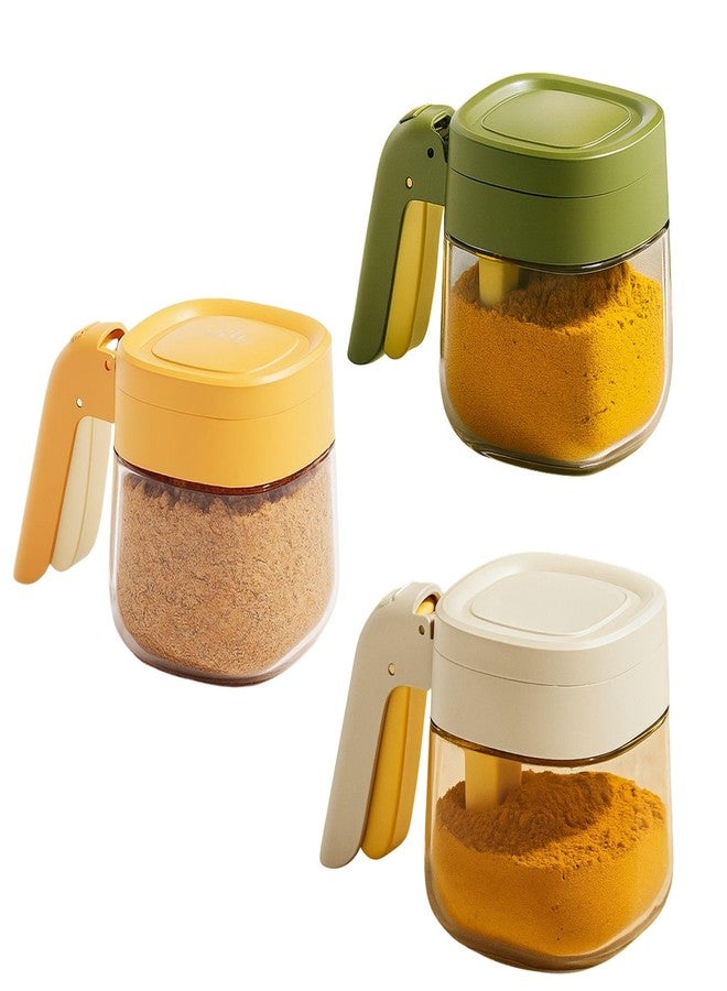 Baskety Spice Container with Airtight Lid and Spoon Storage Jar for Salt, Sugar & Masala Powders (White & Yellow & Green; Pack of 3) - Image 1