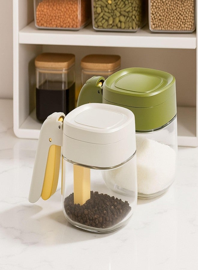 Baskety Spice Container with Airtight Lid and Spoon Storage Jar for Salt, Sugar & Masala Powders (White & Yellow & Green; Pack of 3) - Image 5