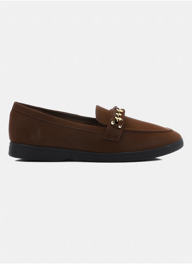 DejaVu Suede Brown Ballets With Gold Chain  - Image 2