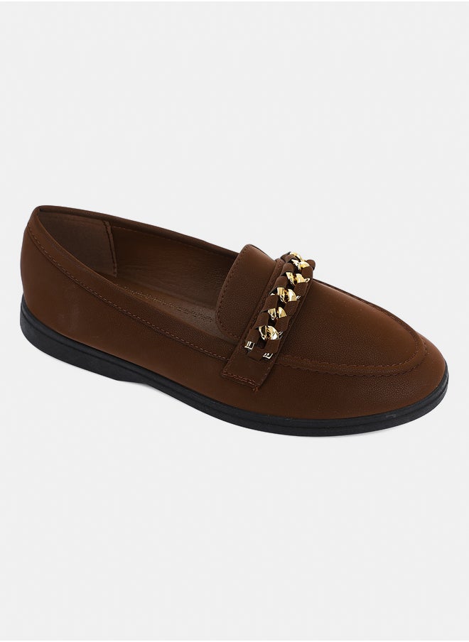 DejaVu Suede Brown Ballets With Gold Chain  - Image 1