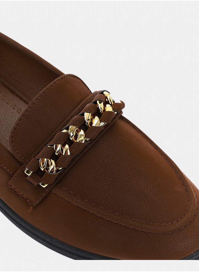 DejaVu Suede Brown Ballets With Gold Chain  - Image 5