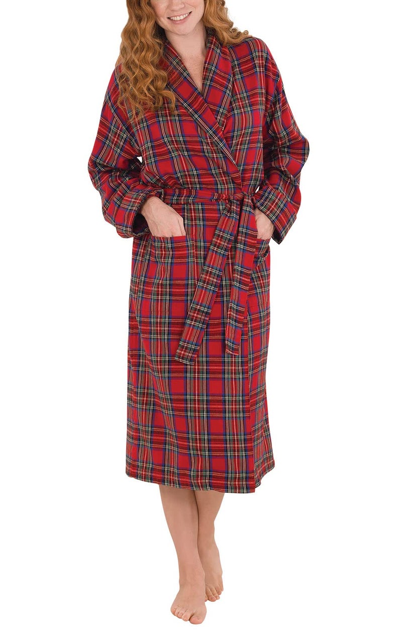 PajamaGram بيجاما جرام روب قطن فلانيل للسيدات - منسوج بصبغة خيوط ناعمة بنقشة مربعات، أحمر، M/L، 8-14 - Image 1