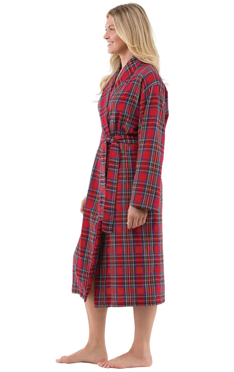 PajamaGram بيجاما جرام روب قطن فلانيل للسيدات - منسوج بصبغة خيوط ناعمة بنقشة مربعات، أحمر، M/L، 8-14 - Image 3