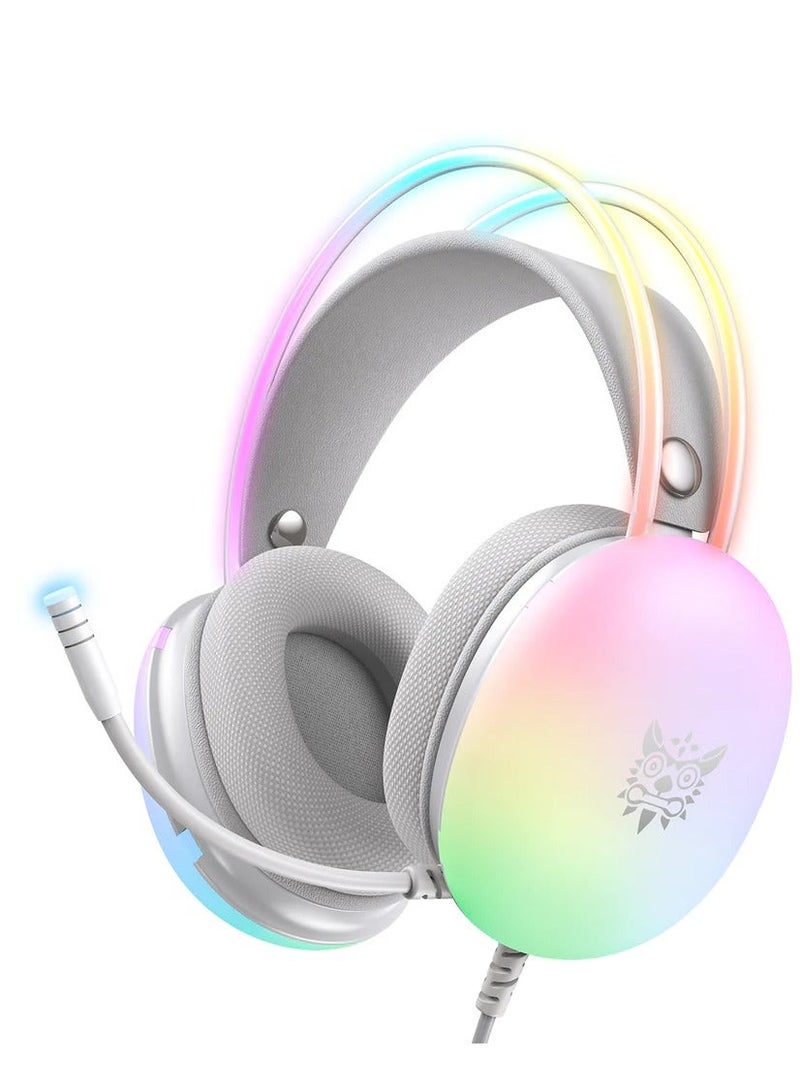 أونيكوما سماعة رأس X25 للألعاب لطيفة - صوت ستيريو ثلاثي الأبعاد - سماعة رأس RGB ديناميكية - ميكروفون مضاد للضوضاء بزاوية 360 درجة - مقبس 3.5 مم + USB للإضاءة لأجهزة الكمبيوتر/الهاتف المحمول - Image 1