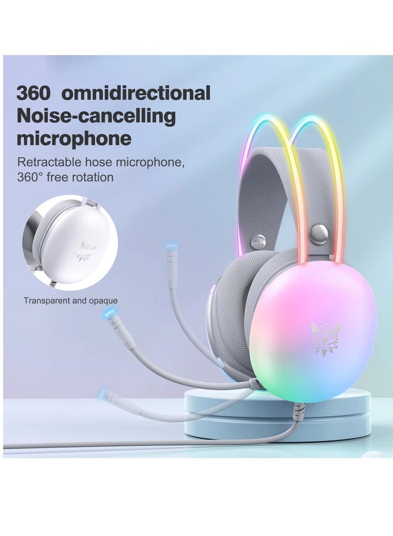 أونيكوما سماعة رأس X25 للألعاب لطيفة - صوت ستيريو ثلاثي الأبعاد - سماعة رأس RGB ديناميكية - ميكروفون مضاد للضوضاء بزاوية 360 درجة - مقبس 3.5 مم + USB للإضاءة لأجهزة الكمبيوتر/الهاتف المحمول - Image 4