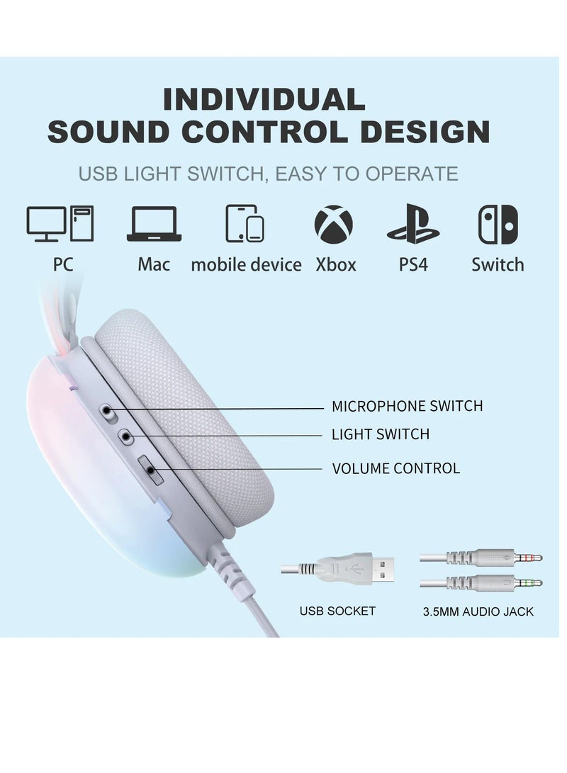 أونيكوما سماعة رأس X25 للألعاب لطيفة - صوت ستيريو ثلاثي الأبعاد - سماعة رأس RGB ديناميكية - ميكروفون مضاد للضوضاء بزاوية 360 درجة - مقبس 3.5 مم + USB للإضاءة لأجهزة الكمبيوتر/الهاتف المحمول - Image 3