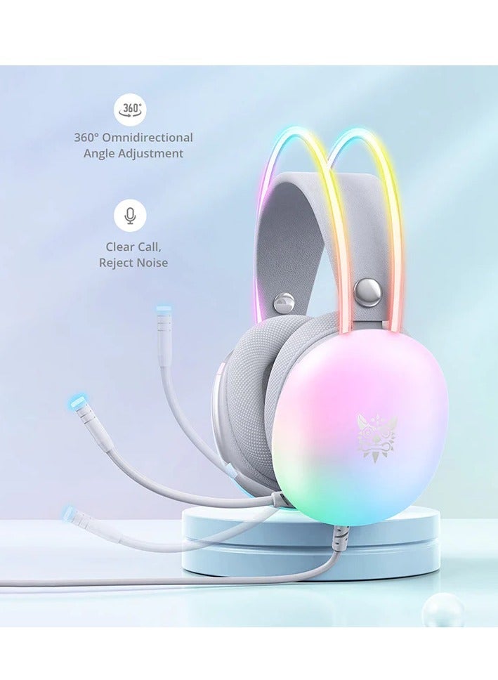 أونيكوما سماعة رأس X25 للألعاب لطيفة - صوت ستيريو ثلاثي الأبعاد - سماعة رأس RGB ديناميكية - ميكروفون مضاد للضوضاء بزاوية 360 درجة - مقبس 3.5 مم + USB للإضاءة لأجهزة الكمبيوتر/الهاتف المحمول - Image 5